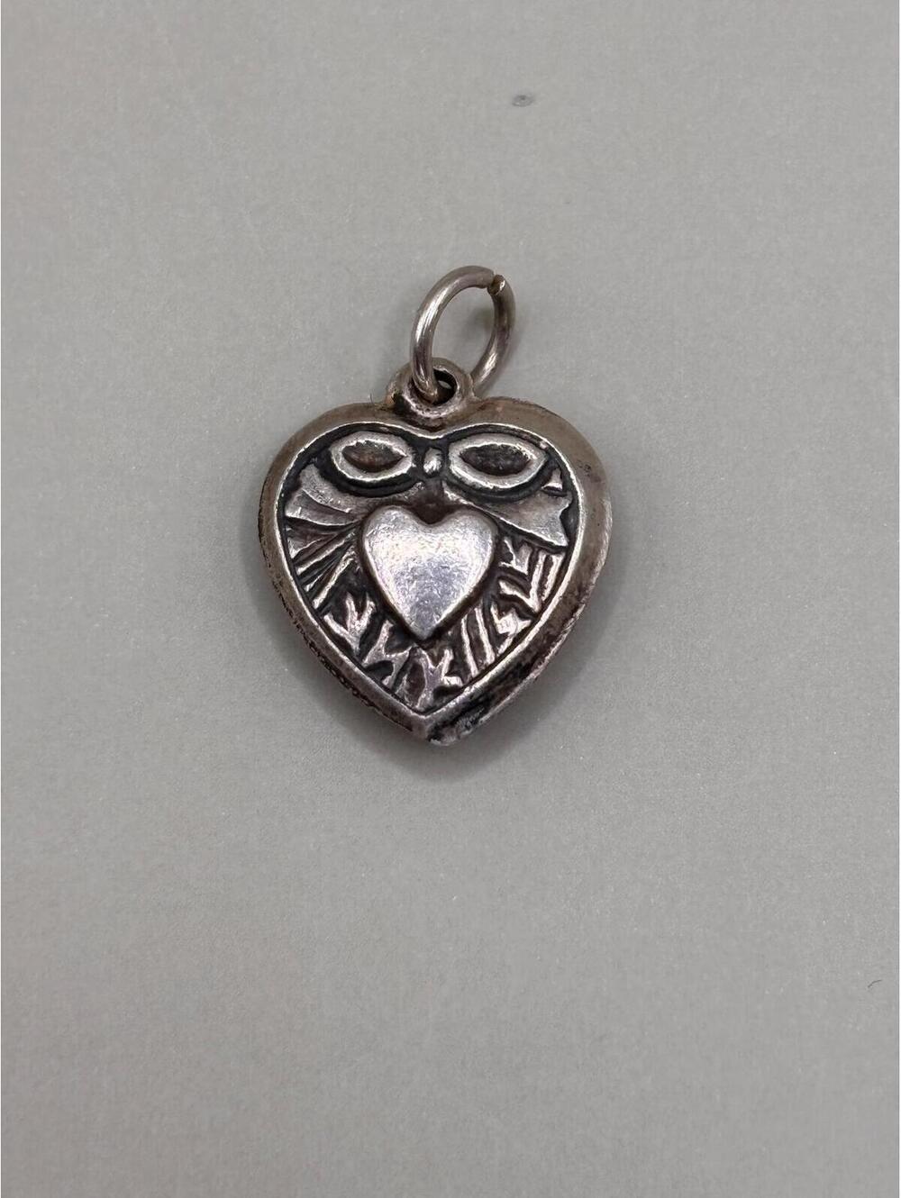 Vintage Sterling Silver Double-Sided Puffy Heart Charm Heart & Bow Design